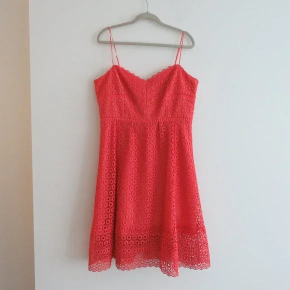 J.CREW Peach Coral Daisy Lace Spaghetti Strap Midi Dress - Size US 14 - Picture 3 of 16